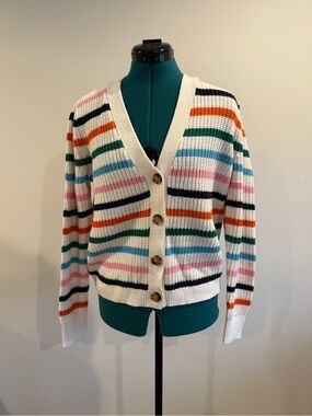 LOFT Striped V-Neck Button Cardigan Sweater
